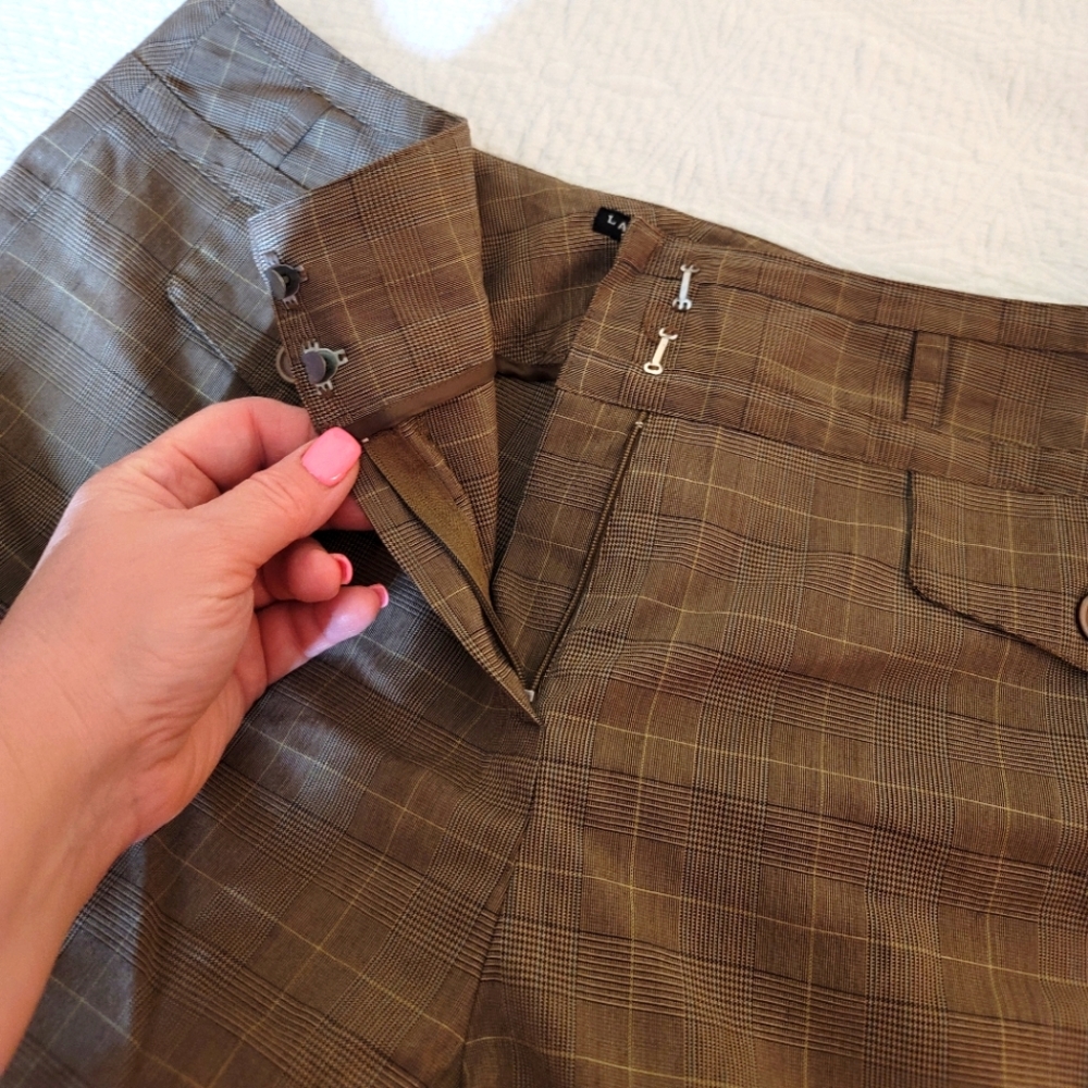 Larry Levine Stretch Women's Wide Plaid Leg Pants Color Brown Size 14 NWOT - Picture 6 of 12
